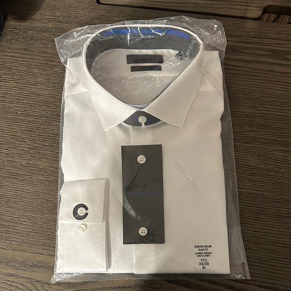 Calvin Klein White Dress Shirt with Blue Accents
